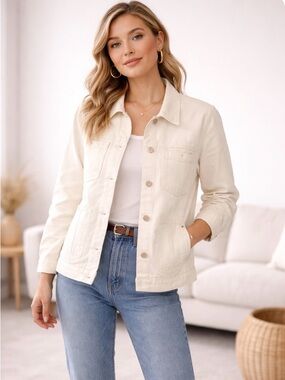 Liverpool Cream Button-Front Utility Jacket